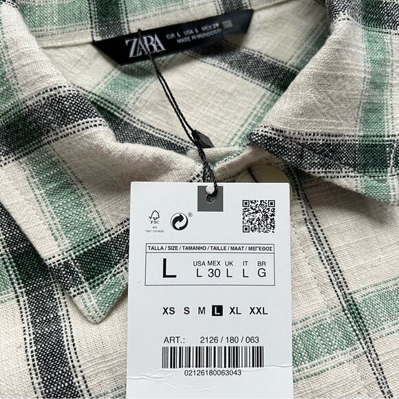 ZARA Green Cream Plaid Oversized Button Down Overshirt Shacket Womens Size Large - Picture 8 of 10